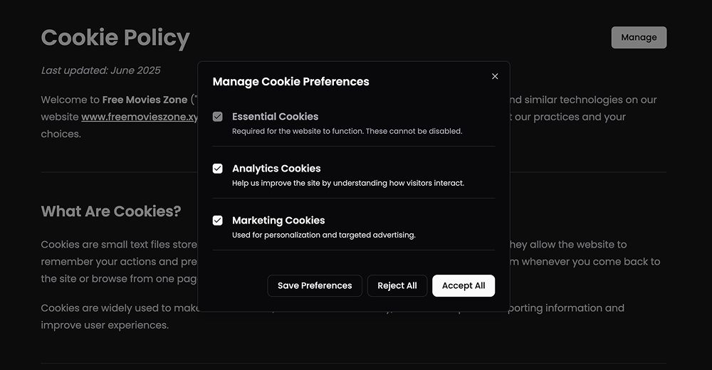 Cookie banner screenshot